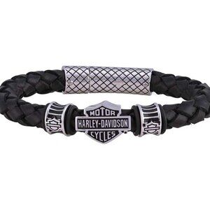 Men's Bar & Shield Braided Leather Bracelet